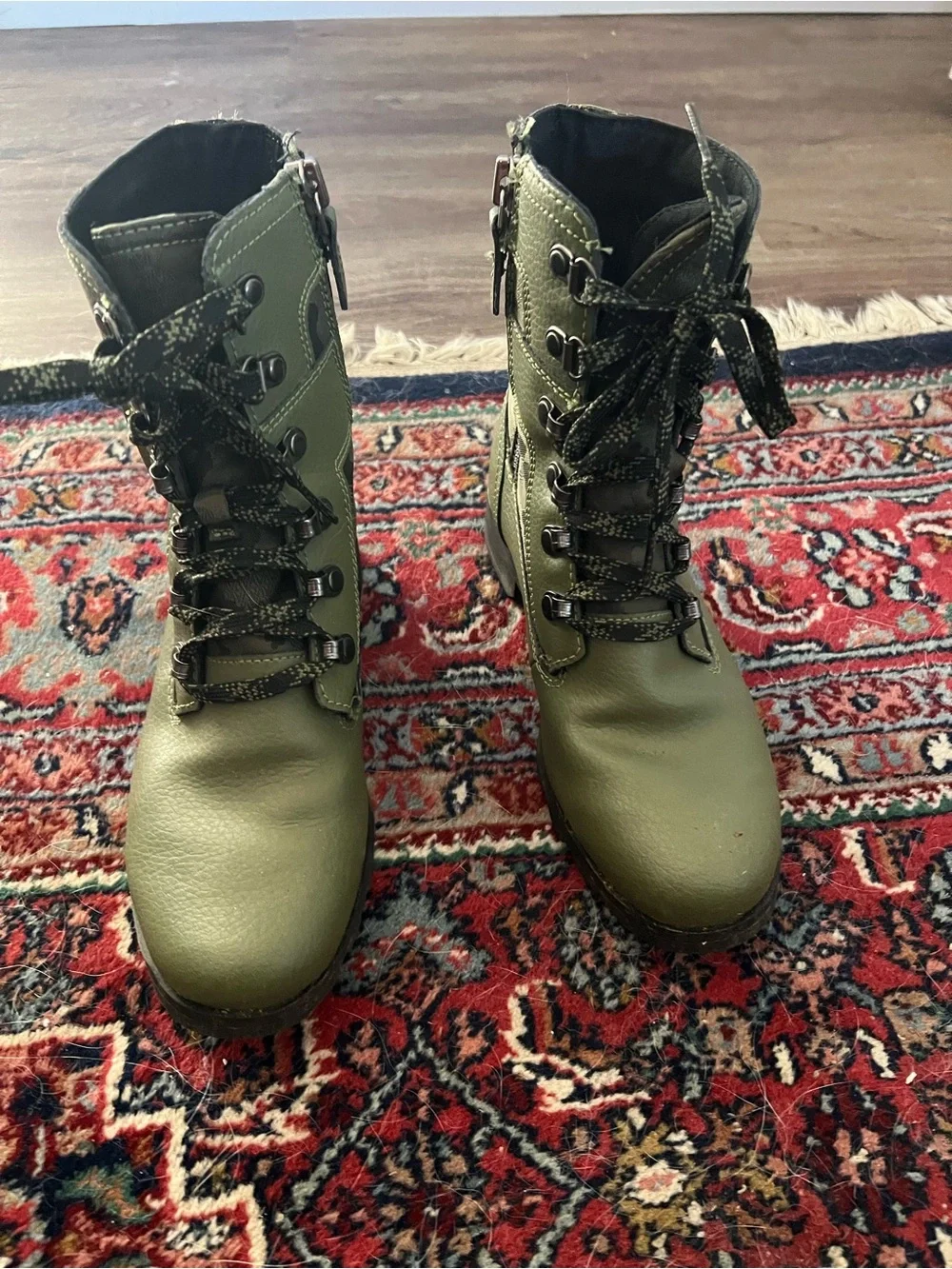 Sorel Kids Olive Green Lace-Up Combat Boots with Camo Panels